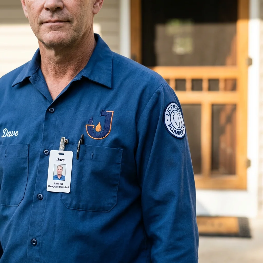 Licensed plumber showing ID badge in Scott City, MO