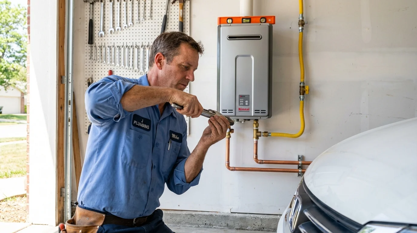 Tankless water heater installation by a Johns Plumbing LLC plumber in Scott City